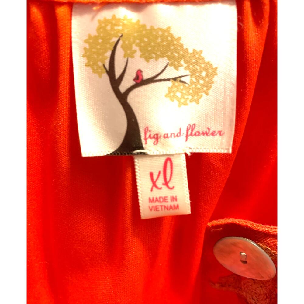 FIG and FLOWER ORANGE EMBROIDERED TUNIC HI-LO 3/4 SLEEVE BOHO BUTTON UP XL - Picture 5 of 6